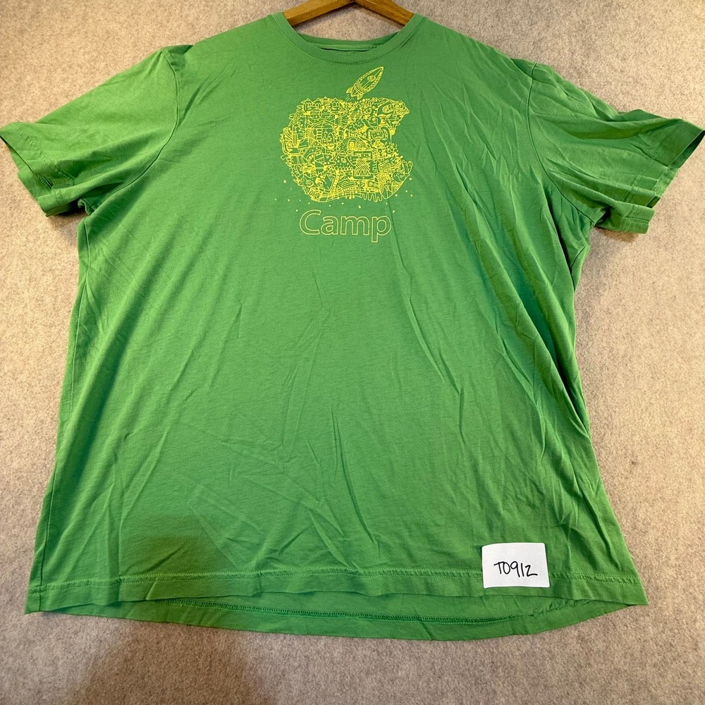 Apple‎ Camp Graphic T-Shirt Mens XL Green Yellow Logo Tech Employee Promo Tee